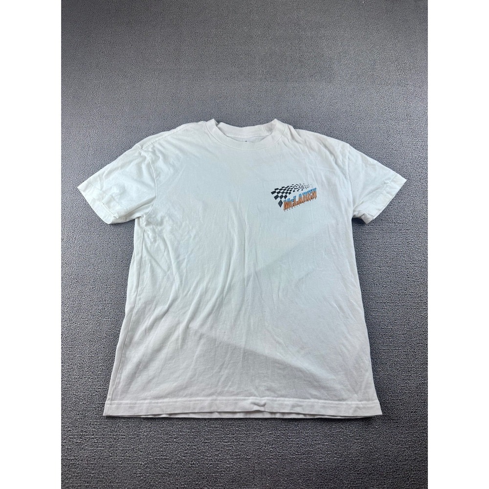 McLaren T-Shirt Men L White Double-Sided Graphic Print Race Cars Back Racing